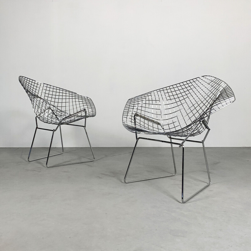 Fauteuils vintage en diamant chromé par Harry Bertoia pour Knoll 1950