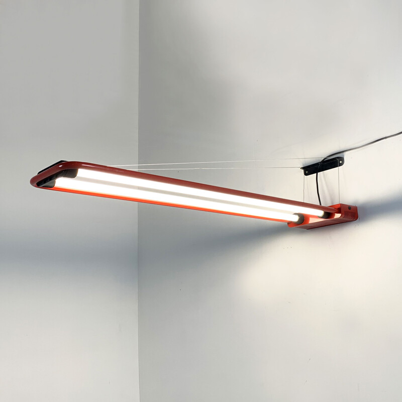 Vintage Red Large Fluorescent Hanging Light by Gian N. Gigante for Zerbetto, 1980s