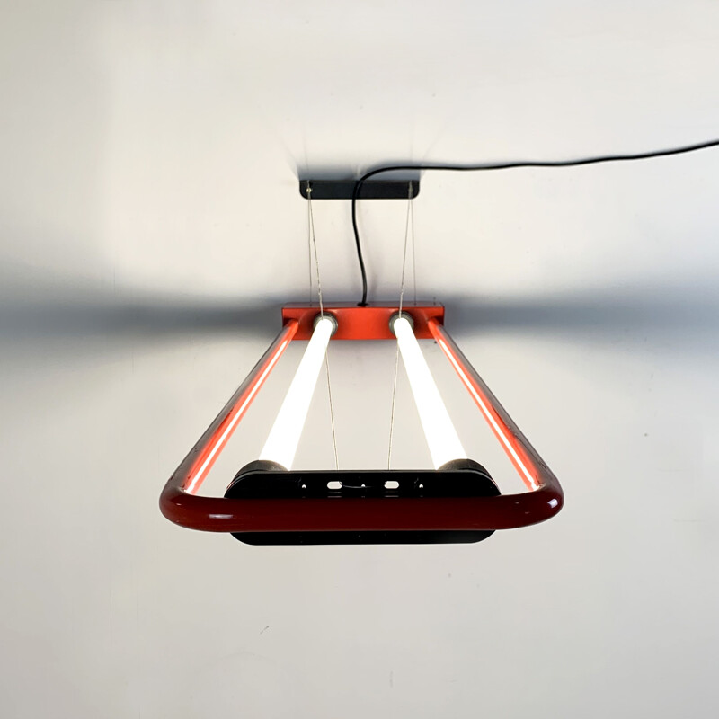 Vintage Red Large Fluorescent Hanging Light by Gian N. Gigante for Zerbetto, 1980s