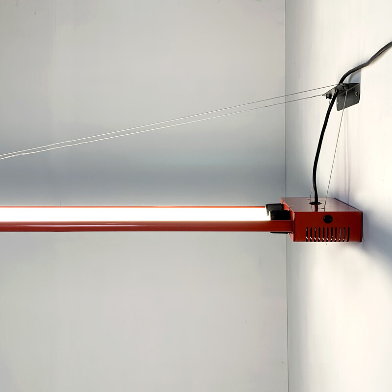 Vintage Red Large Fluorescent Hanging Light by Gian N. Gigante for Zerbetto, 1980s