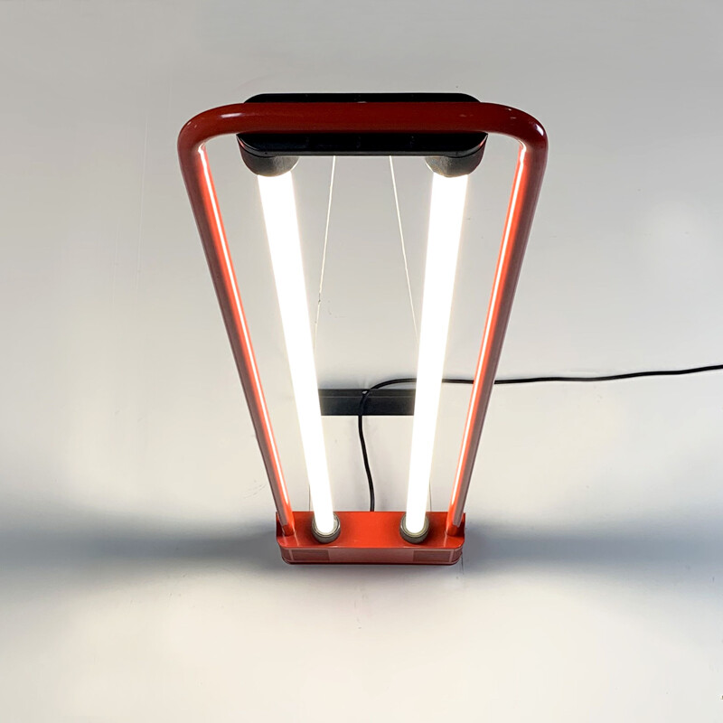 Vintage Red Large Fluorescent Hanging Light by Gian N. Gigante for Zerbetto, 1980s