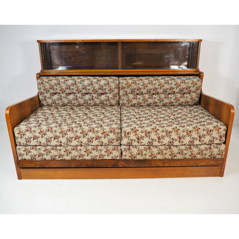 Vintage Walnut Sofa Bed, Art Deco 1950s