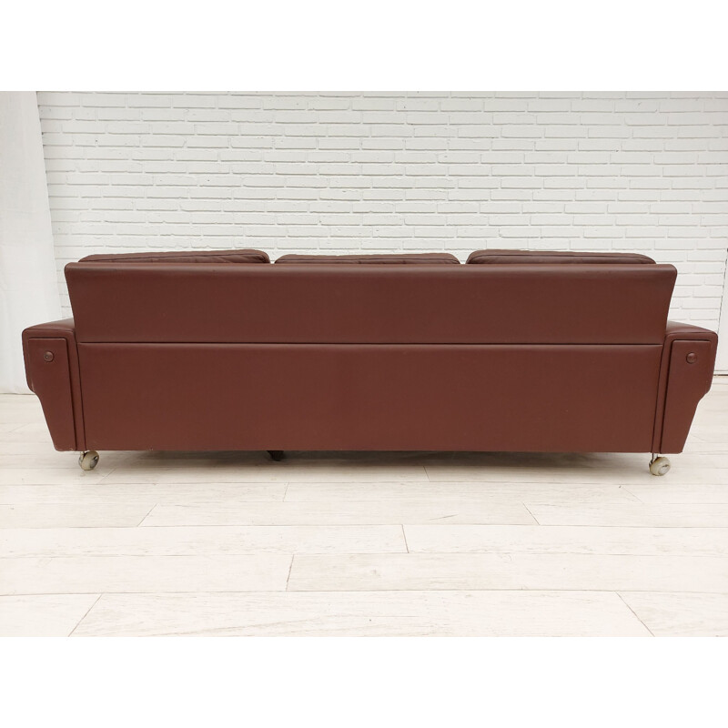 Vintage 3-seater sofa leather Danish 1970s