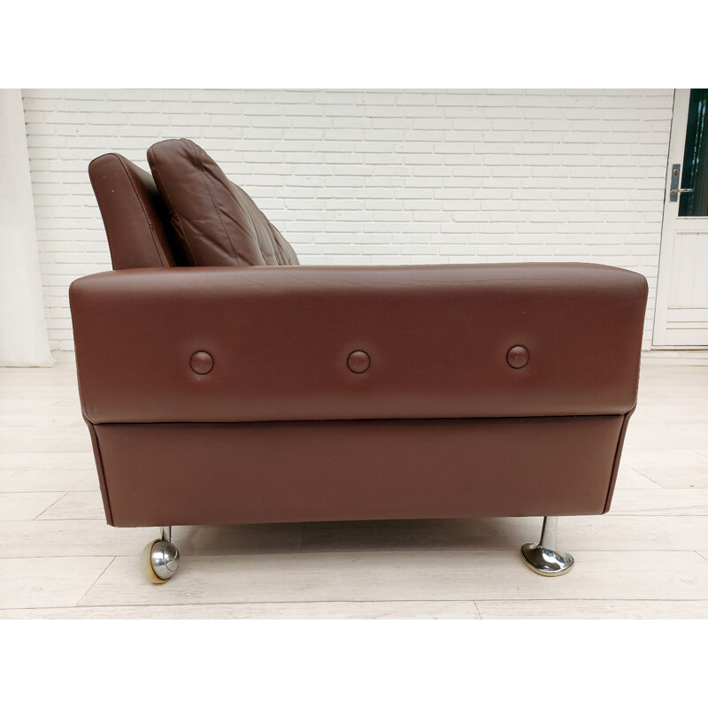 Vintage 3-seater sofa leather Danish 1970s