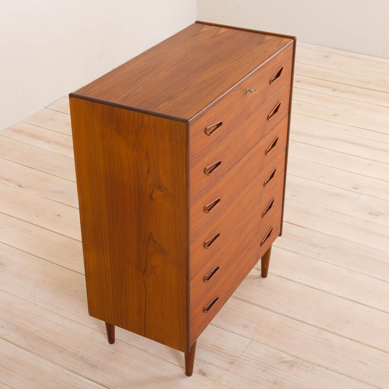 Vintage teak chest of drawers with triangular handles Danish 1960s