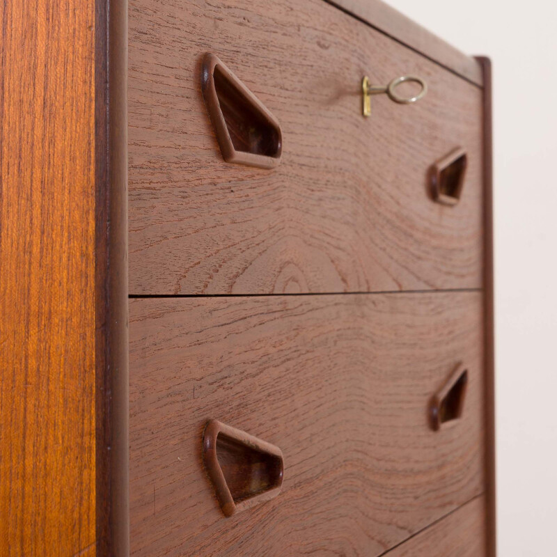 Vintage teak chest of drawers with triangular handles Danish 1960s