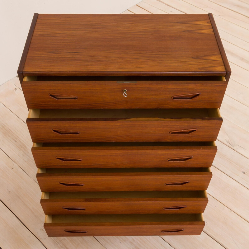 Vintage teak chest of drawers with triangular handles Danish 1960s