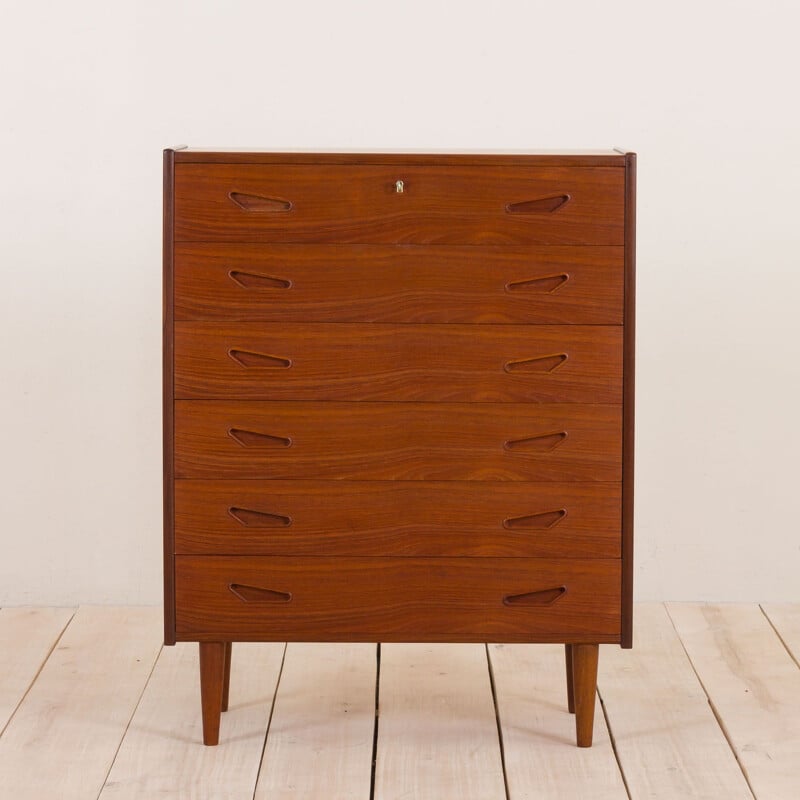 Vintage teak chest of drawers with triangular handles Danish 1960s