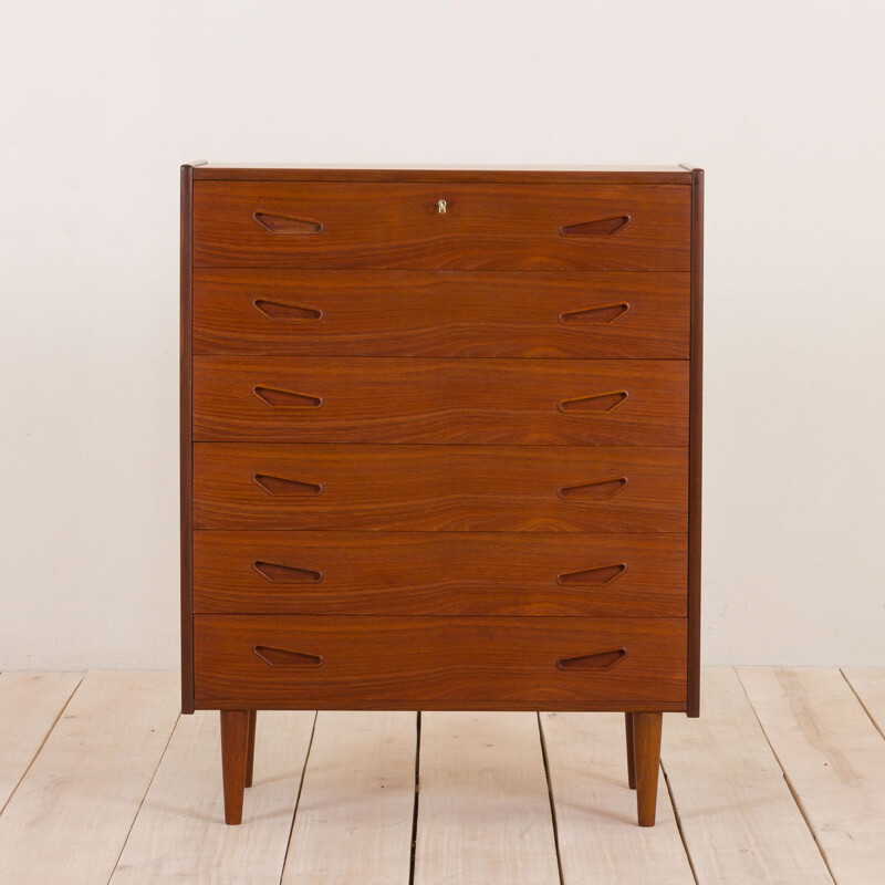 Vintage teak chest of drawers with triangular handles Danish 1960s