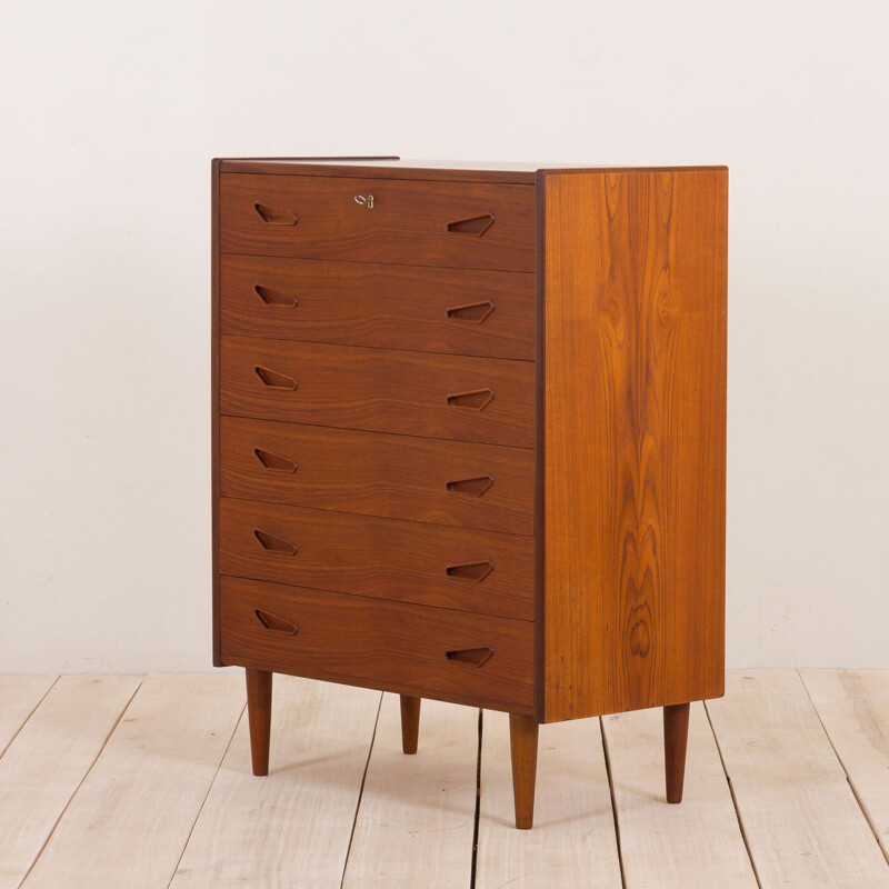 Vintage teak chest of drawers with triangular handles Danish 1960s