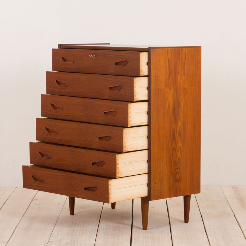 Vintage teak chest of drawers with triangular handles Danish 1960s