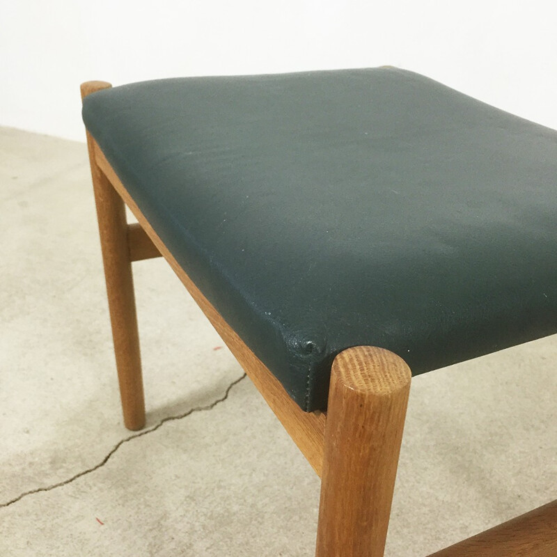 Tabouret Spottrup vintage scandinave en chêne clair et cuir vert -1960