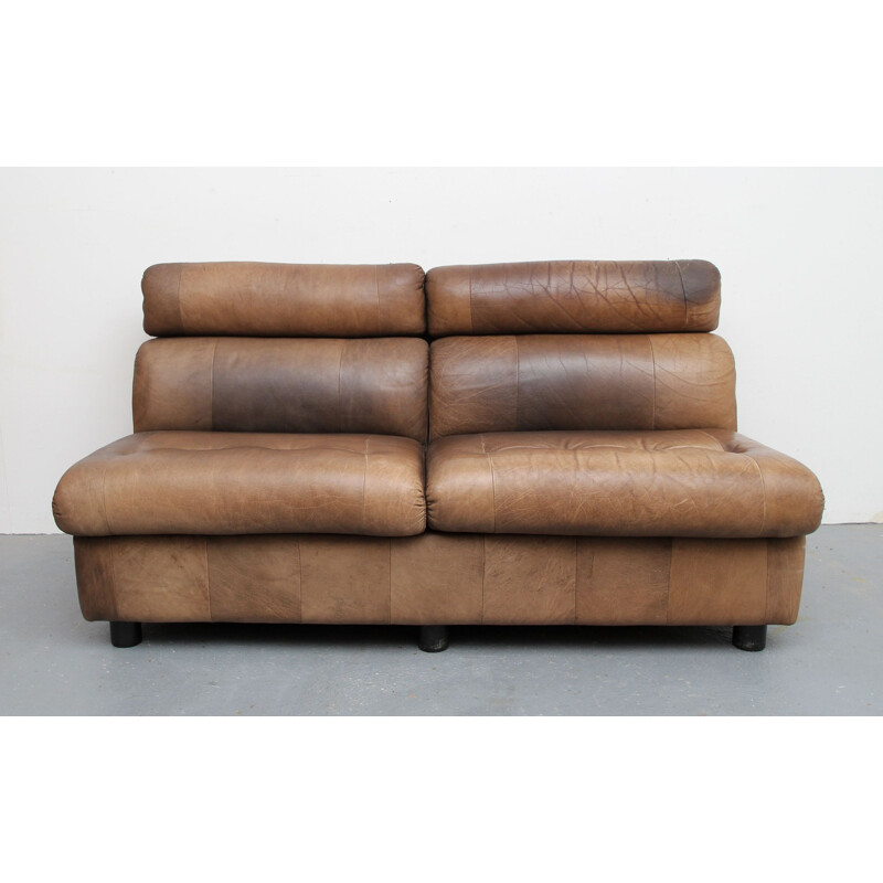 Vintage patchwork buffalo leather sofa 1970s