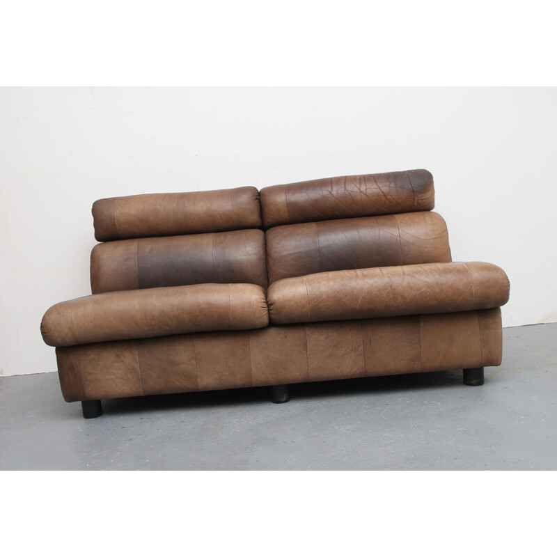 Vintage patchwork buffalo leather sofa 1970s