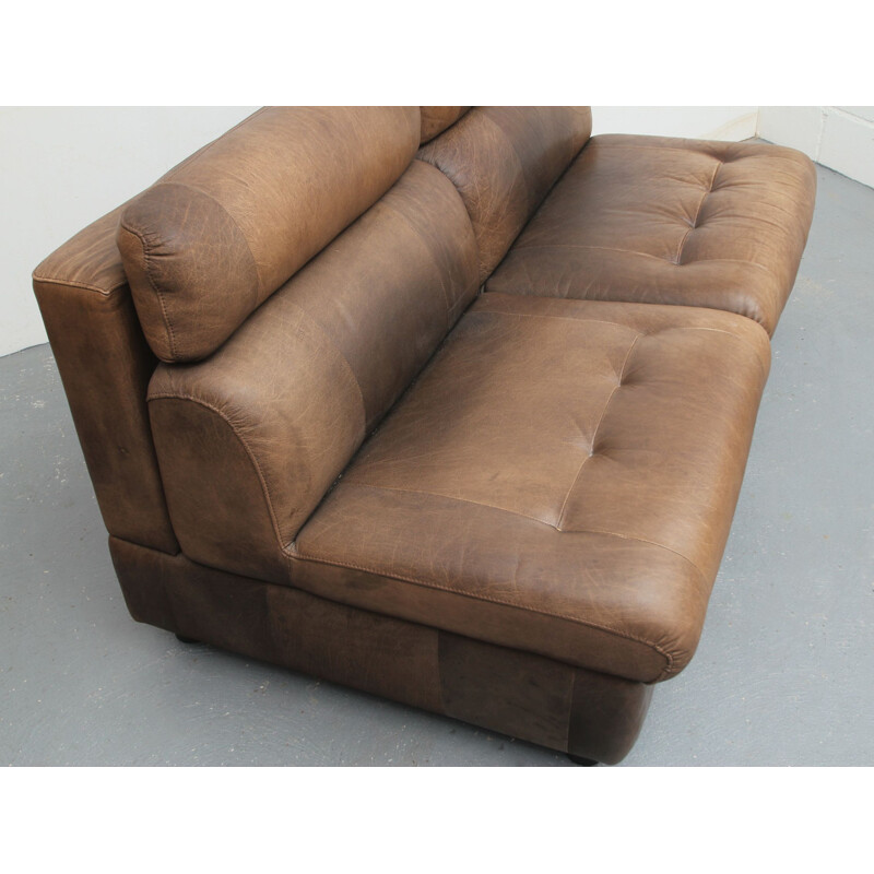 Vintage patchwork buffalo leather sofa 1970s