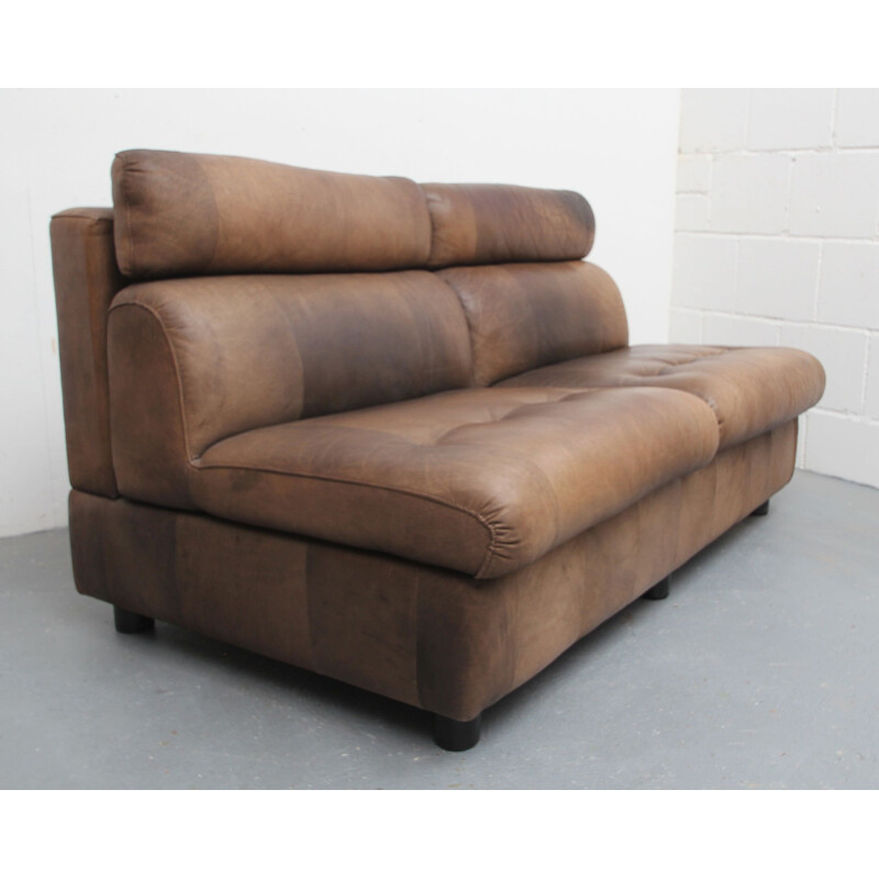 Vintage patchwork buffalo leather sofa 1970s