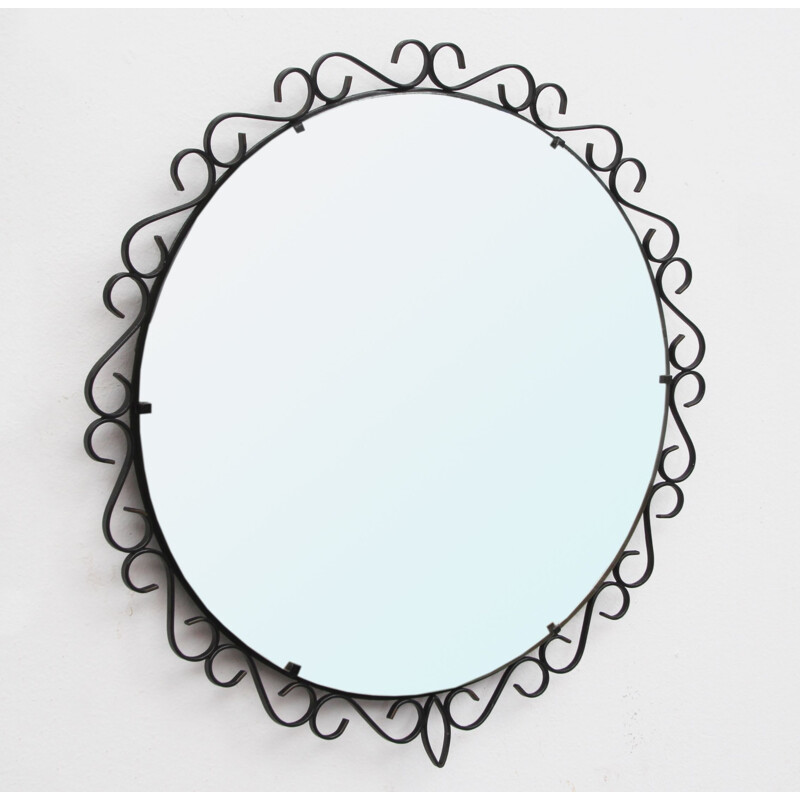 Vintage black metal mirror, 1950