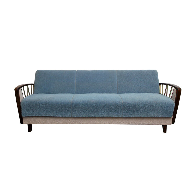Canapé-lit vintage en gris-bleu 1950
