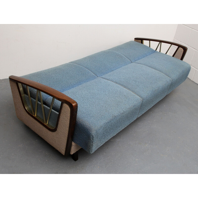 Canapé-lit vintage en gris-bleu 1950