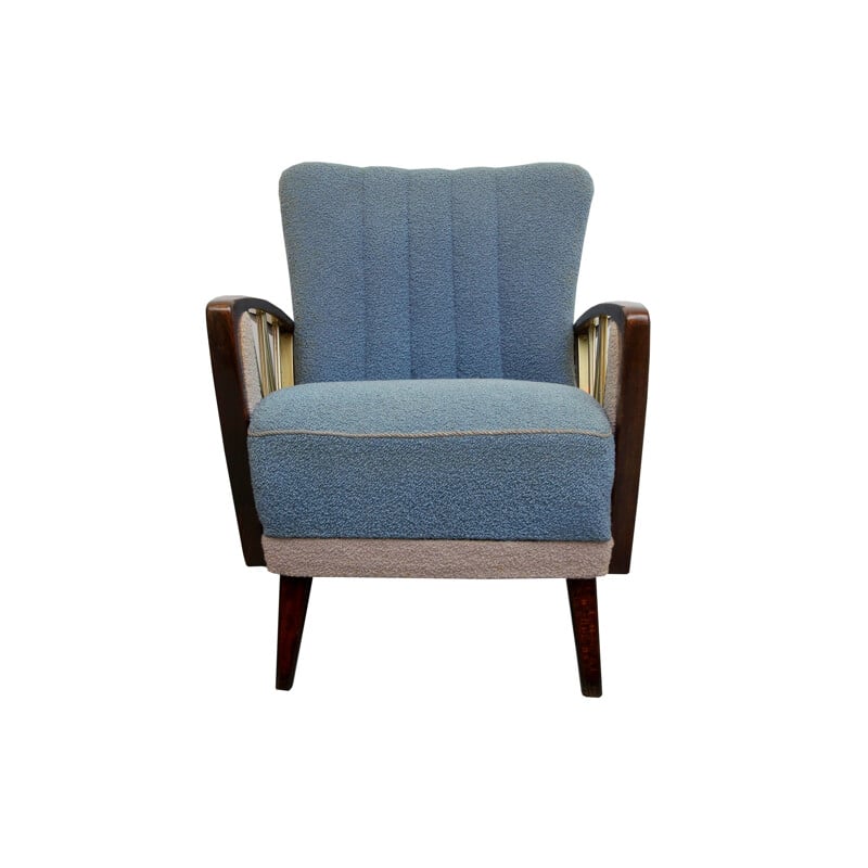 Set of 2 vintage armchairs in grey and blue 1950s