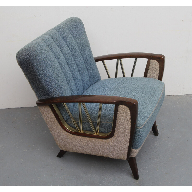 Set of 2 vintage armchairs in grey and blue 1950s