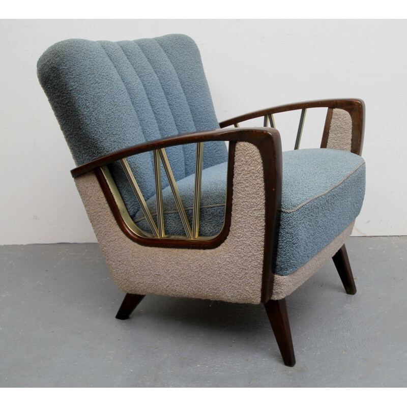 Set of 2 vintage armchairs in grey and blue 1950s