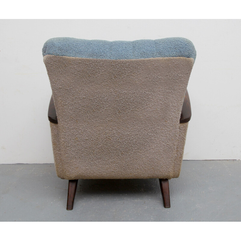 Set of 2 vintage armchairs in grey and blue 1950s