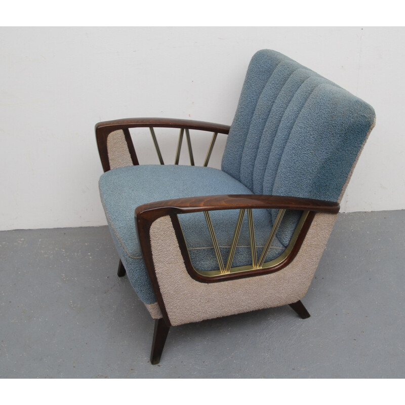 Set of 2 vintage armchairs in grey and blue 1950s