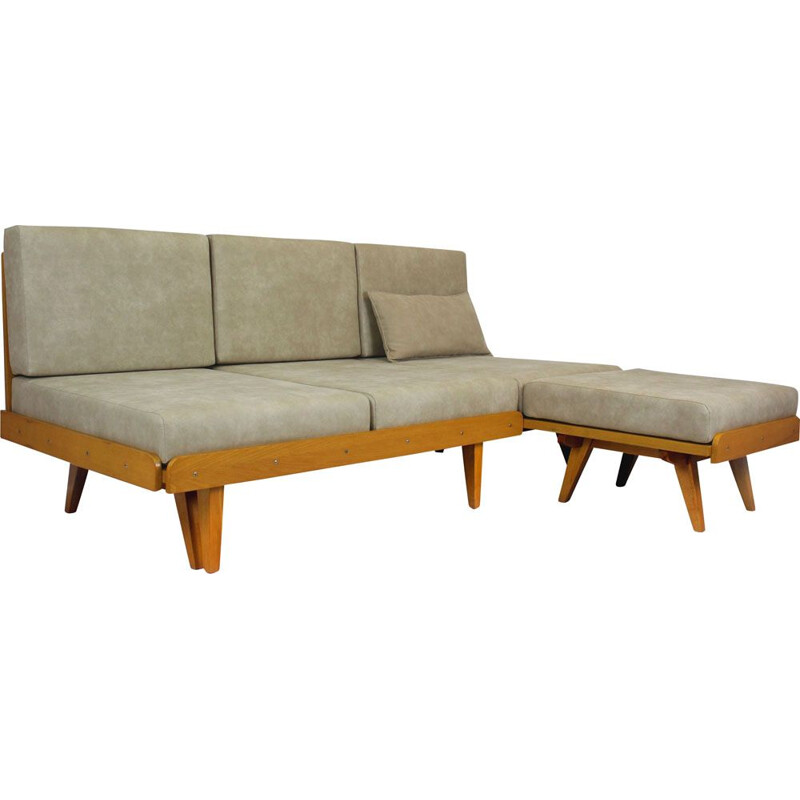 Vintage corner sofa bed with pouf 1960