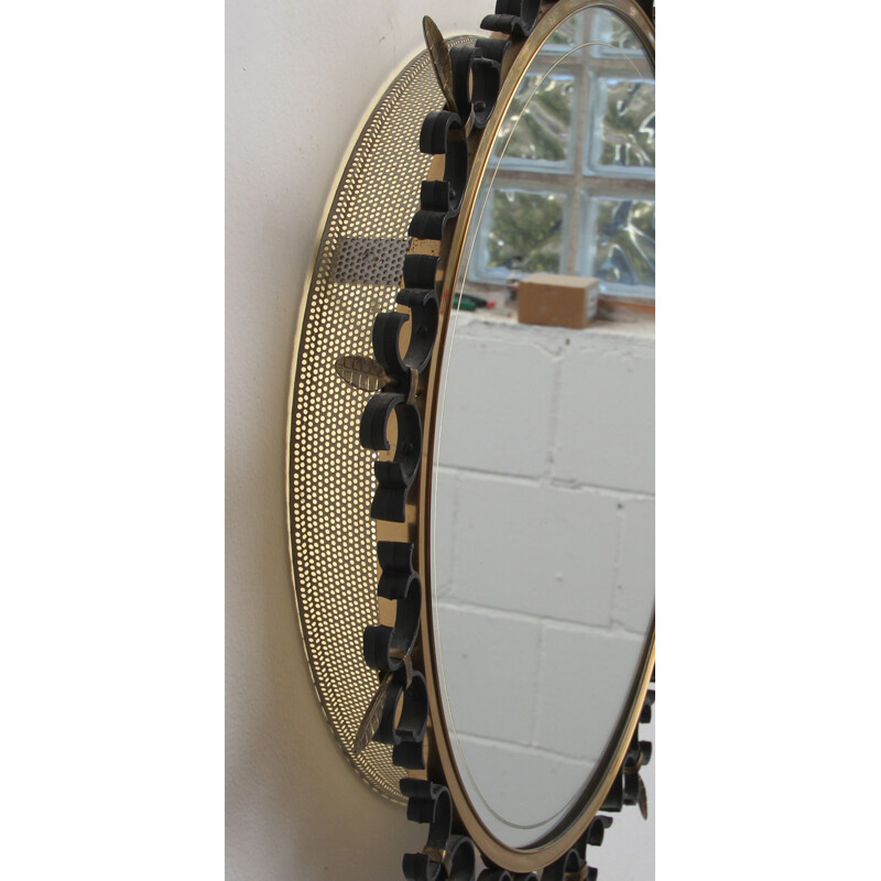 Vintage Lighted mirror in metal and brass 1950s