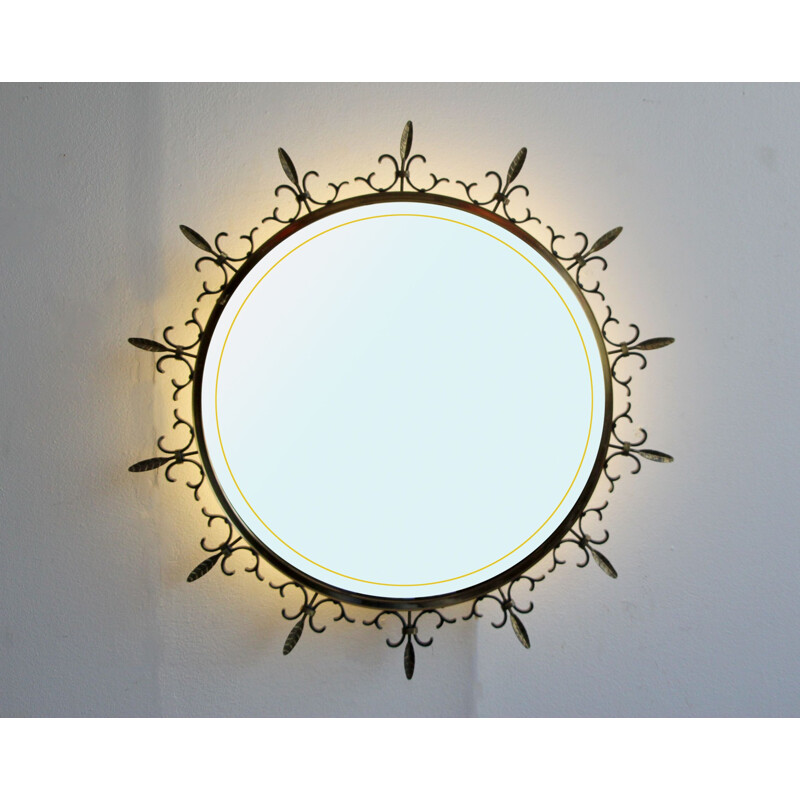 Vintage Lighted mirror in metal and brass 1950s