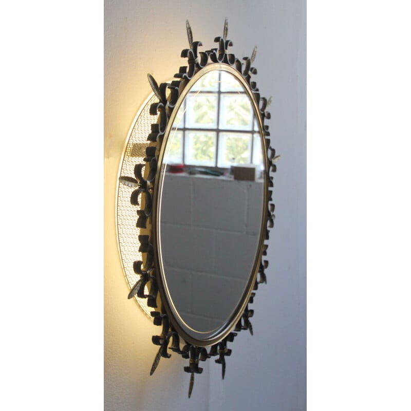 Vintage Lighted mirror in metal and brass 1950s