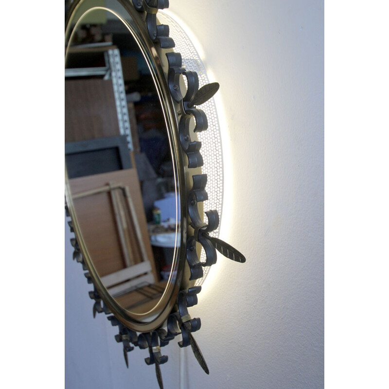 Vintage Lighted mirror in metal and brass 1950s