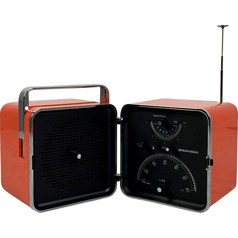 Vintage red portable radio model TS502 by Marco Zanuso & Richard Sapper for Brionvega