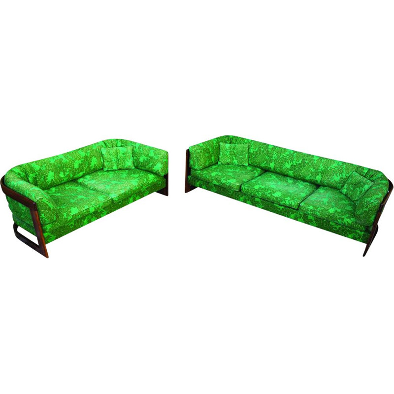 Pair of vintage rosewood sofa with 3-seater and 2-seater sofa by Lennart Bender for Stjernmobler