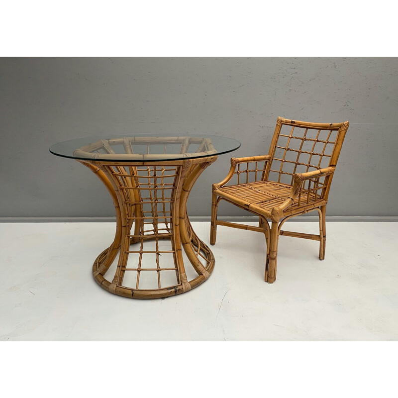 Vintage tafel in rotan en glas