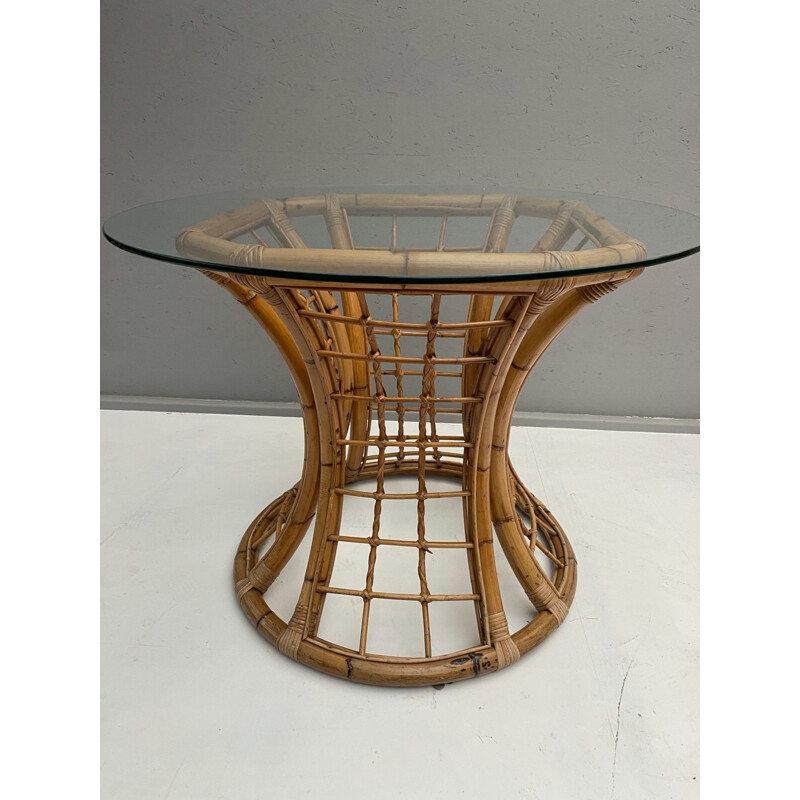 Mesa Vintage em rattan e vidro