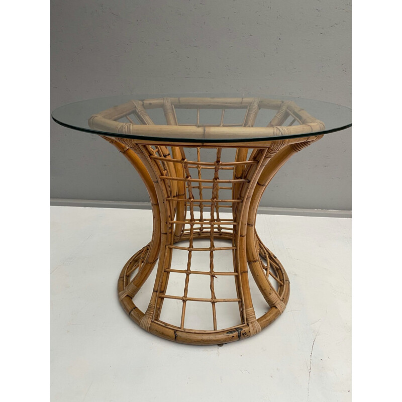 Vintage tafel in rotan en glas