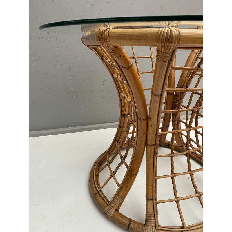 Vintage-Tisch aus Rattan und Glas