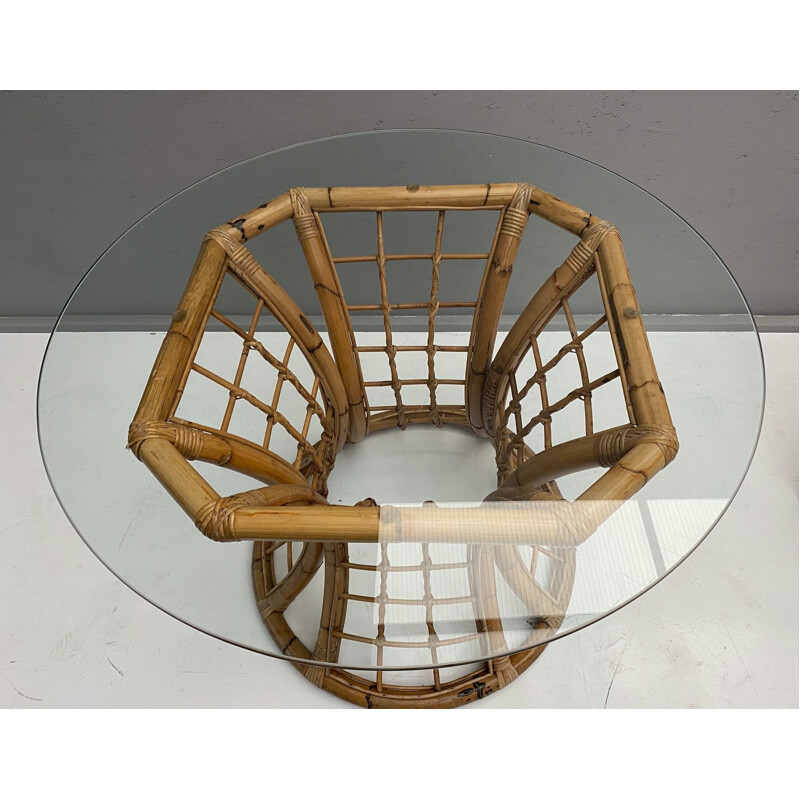 Vintage-Tisch aus Rattan und Glas