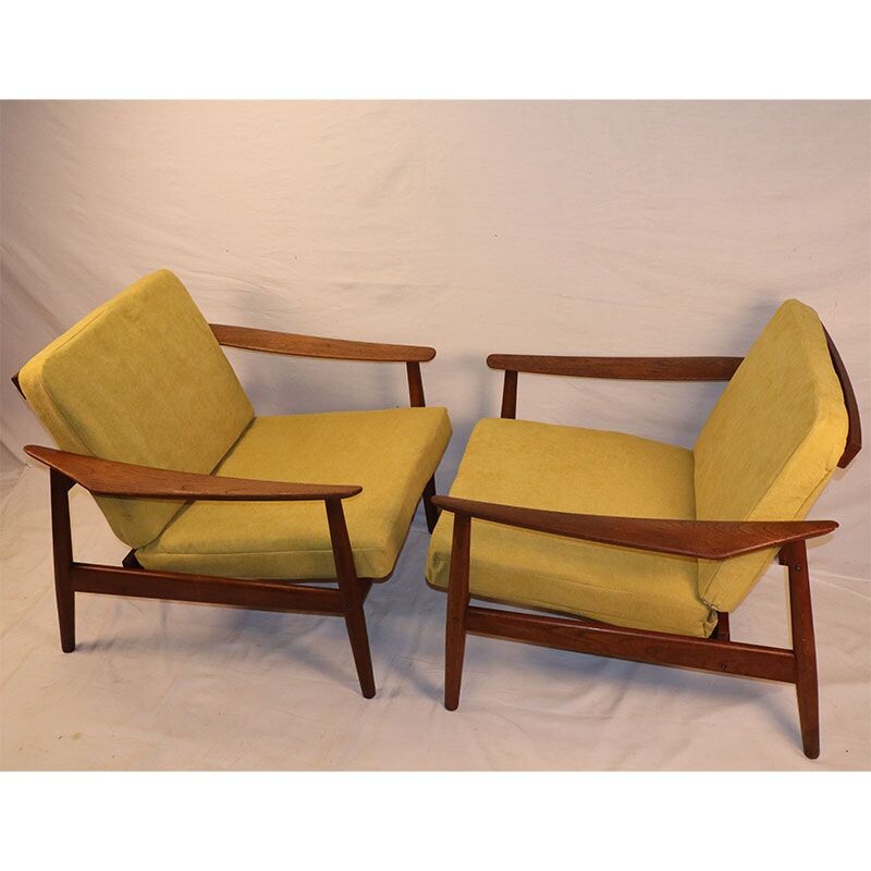 Pair of Arne Vodder vintage armchairs model 164 for France & Scandinavian Son 1960