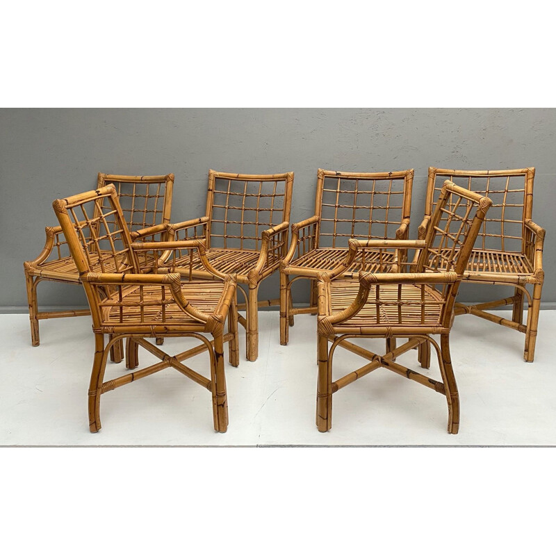 Set of 6 Vintage Rattan Chairs 