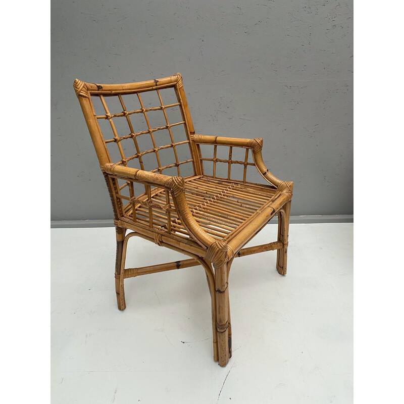 Set van 6 vintage rotan stoelen