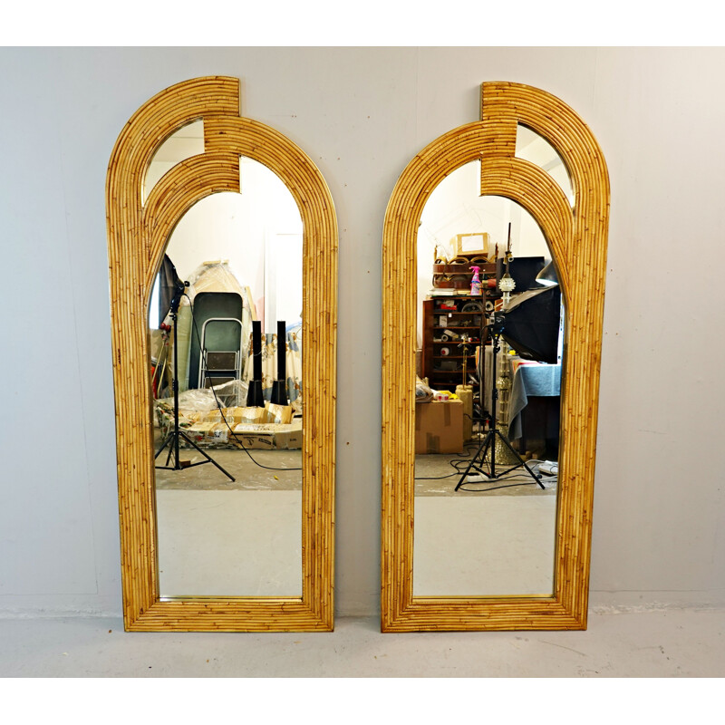 Pair of Vintage Rattan Mirrors