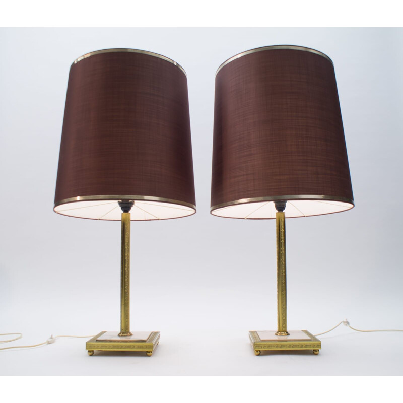 Pair of vintage brass and marble table lamps, 1960