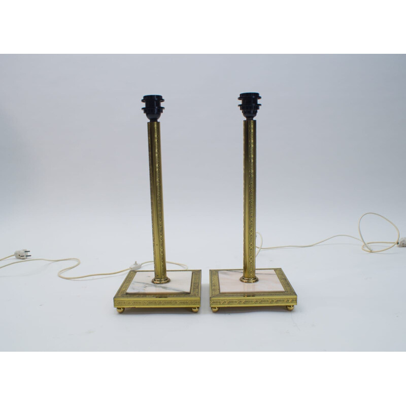 Pair of vintage brass and marble table lamps, 1960