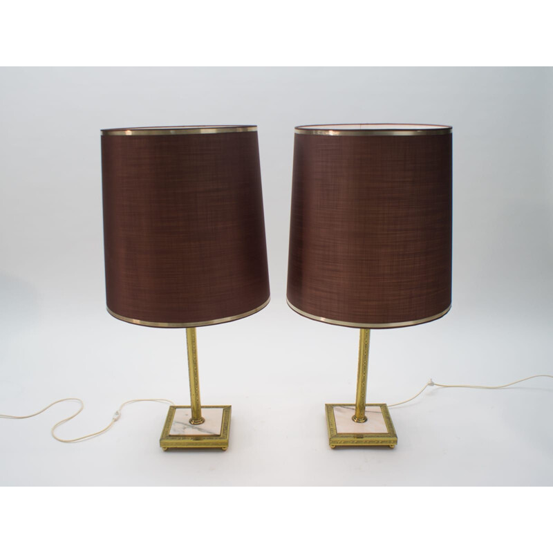 Pair of vintage brass and marble table lamps, 1960