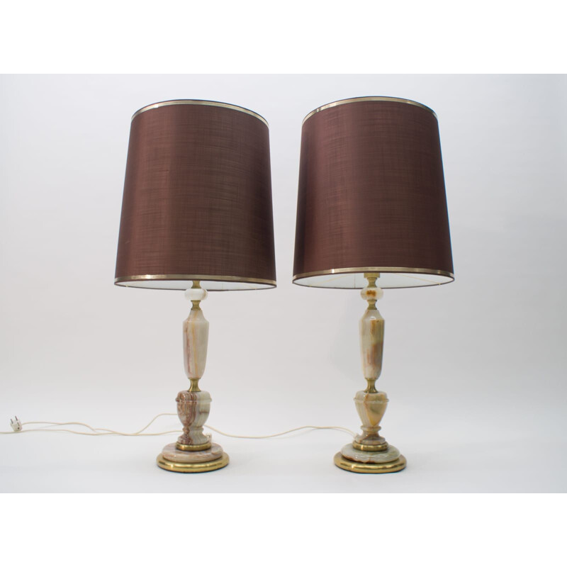 Ein Paar Vintage-Tischlampen aus Messing und Onyx, 1960