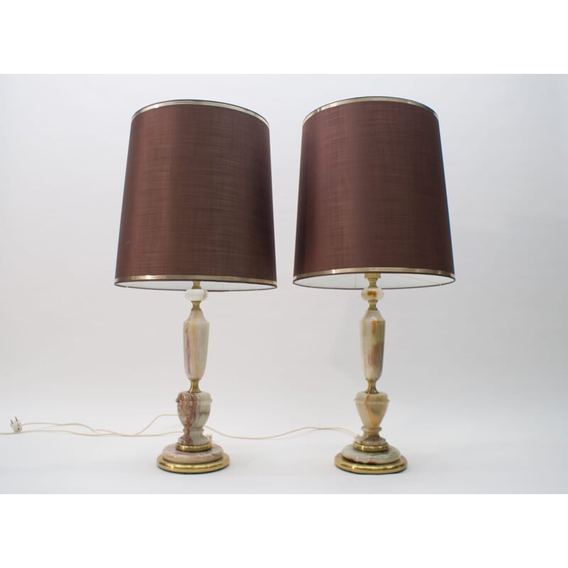 Pair of vintage brass and onyx table lamps, 1960