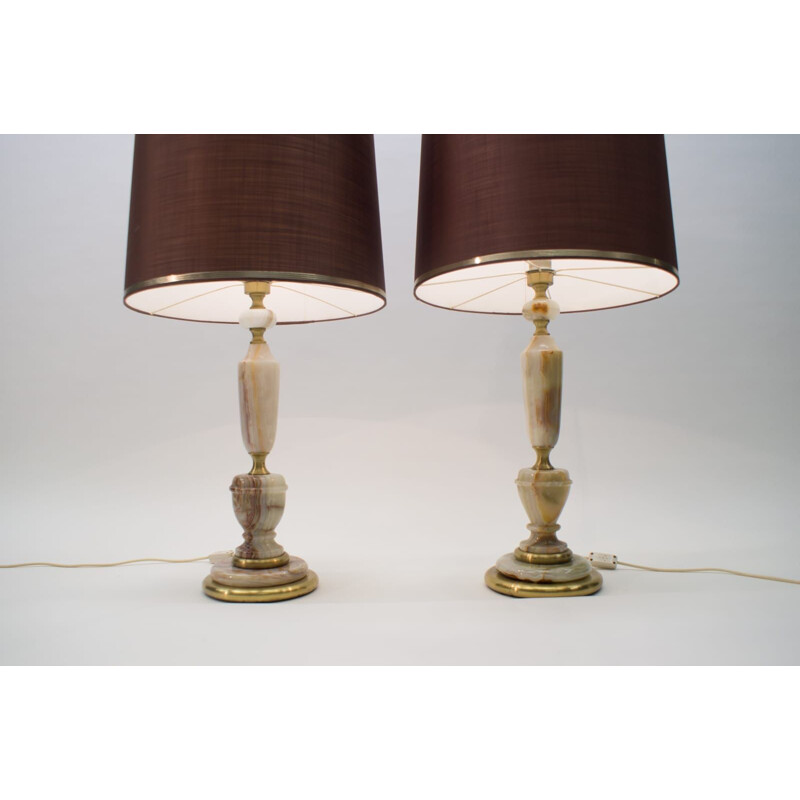 Pair of vintage brass and onyx table lamps, 1960